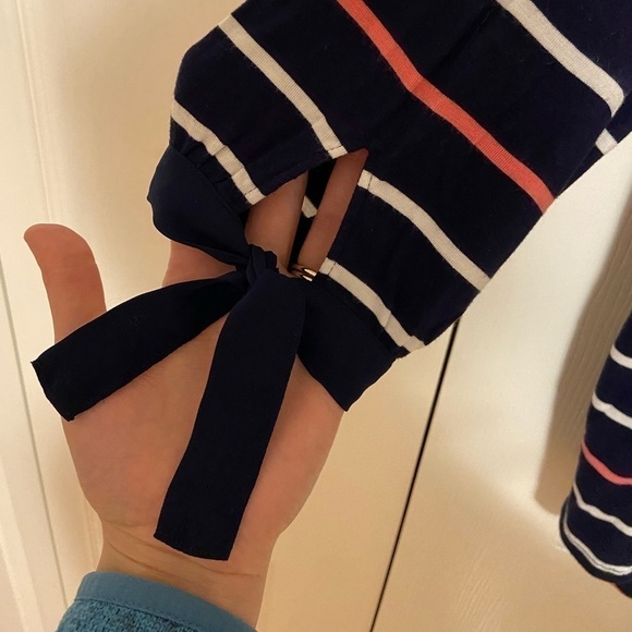 Reitman's Nautical Coral And Navy 3/4 Sleeve Blouse Medium - Picture 4 of 6